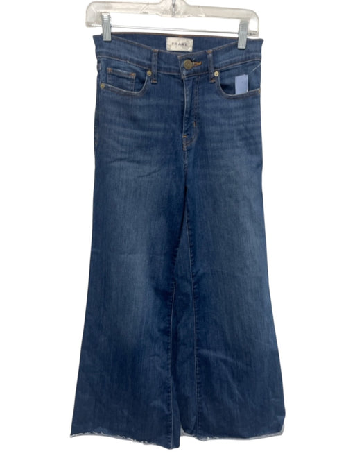 Frame Size 25 Medium Wash Cotton Denim Zip Fly High Rise Wide Leg Jeans Medium Wash / 25