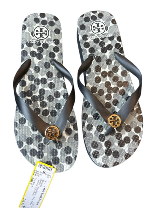 Tory Burch Shoe Size est 9 Black & Gray Rubber Thong Wedge Dots Sandals Black & Gray / est 9