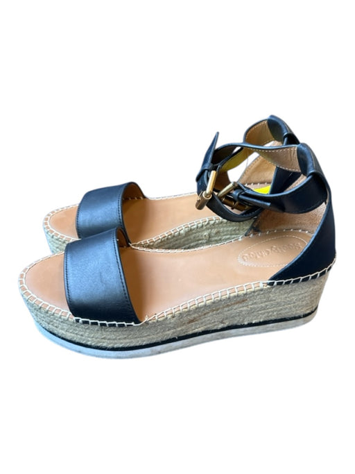 See By Chloe Shoe Size 39 Black & Tan Leather Espadrille Platform Sandals Black & Tan / 39