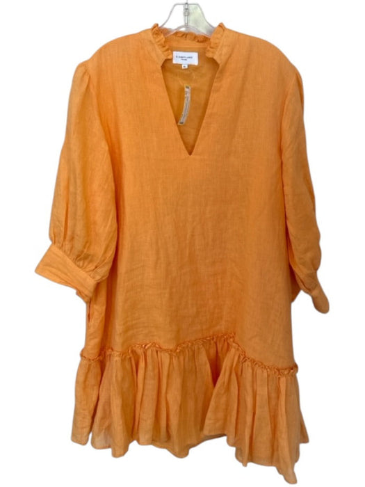 Elizabeth James the Label Size XL Orange Linen Long Balloon Sleeve V Neck Dress Orange / XL