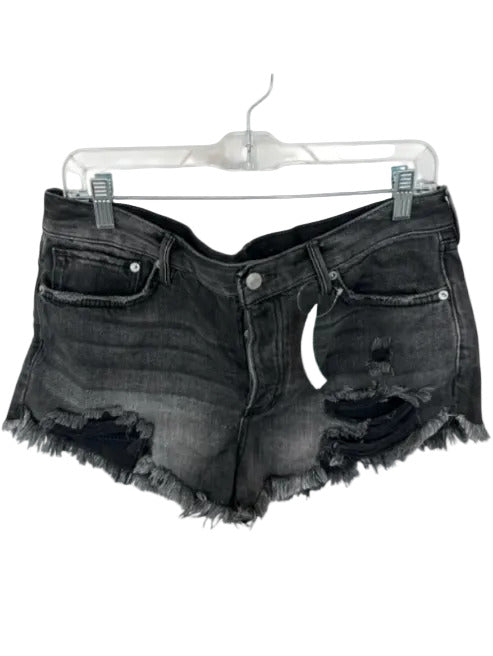 We The Free Size Est L Black Cotton Blend Button Fly Cut Off Denim Shorts Black / Est L