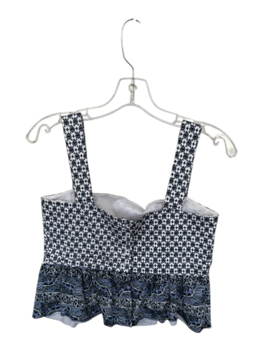 Veronica Beard Size 6 Navy & white Cotton Sleeveless Flowers Peplum Cropped Top Navy & white / 6