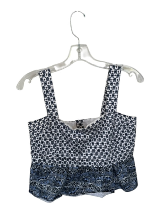 Veronica Beard Size 6 Navy & white Cotton Sleeveless Flowers Peplum Cropped Top Navy & white / 6