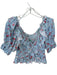 Free People Size M Blue & Red Cotton Short Balloon Sleeve Flowers Cropped Top Blue & Red / M