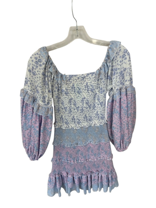 Yvonne & Love Size M Pink & blue Polyester Long Balloon Sleeve Flowers Dress Pink & blue / M