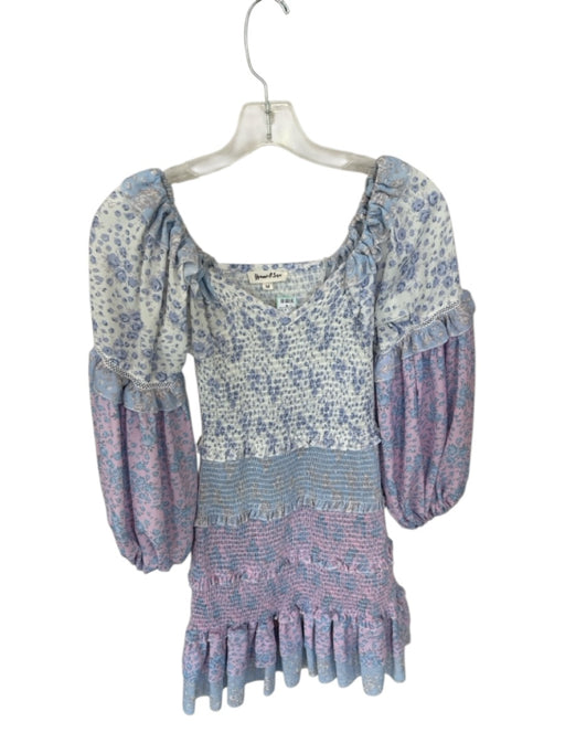 Yvonne & Love Size M Pink & blue Polyester Long Balloon Sleeve Flowers Dress Pink & blue / M