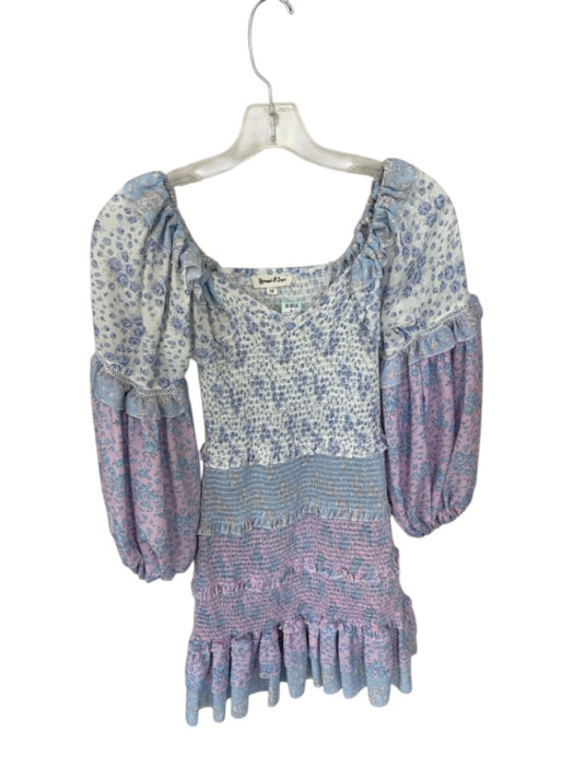 Yvonne & Love Size M Pink & blue Polyester Long Balloon Sleeve Flowers Dress Pink & blue / M