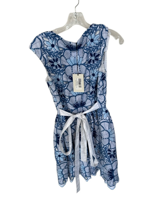 Alexis Size S Blue & White Cotton Sleeveless Embroidered Flowers Side Zip Dress Blue & White / S