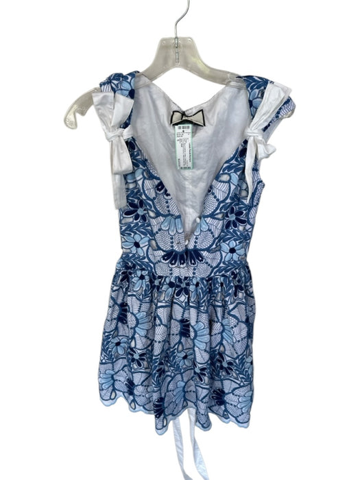 Alexis Size S Blue & White Cotton Sleeveless Embroidered Flowers Side Zip Dress Blue & White / S
