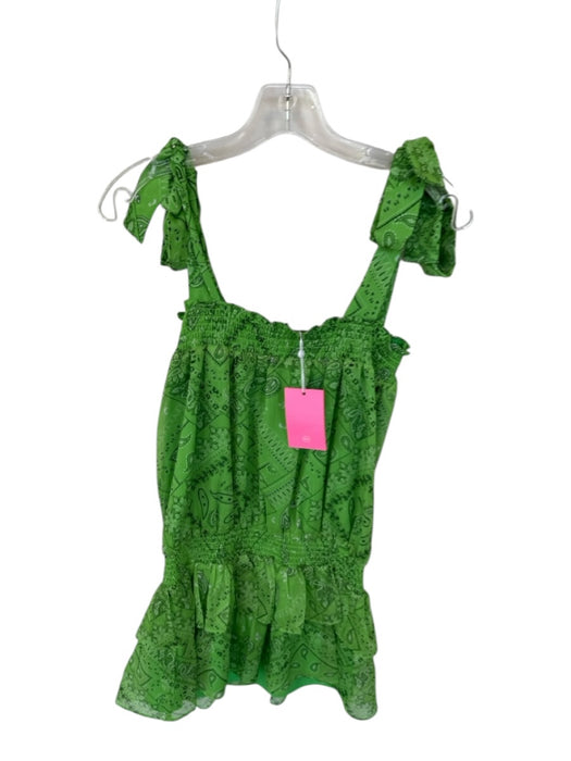 Amanda Uprichard Size M Green & Black Polyester Tie Straps Bandana Print Dress Green & Black / M