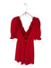 Free The Roses Size M Red Cotton Short Balloon Sleeve Ruffles V Neck Dress Red / M