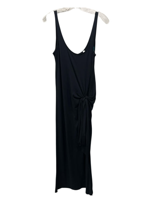 Vince Size Small Black Pima Cotton Sleeveless Scoop Neck Side Tie Midi Dress Black / Small