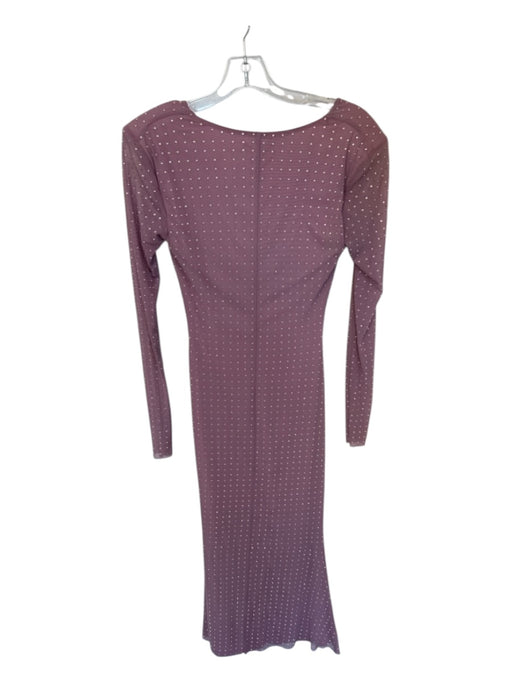 Amable Size S Mauve Mesh Rhinestone Shoulder Pads Long Sleeve Keyhole Gown Mauve / S