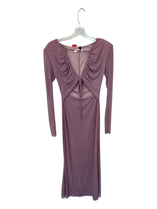 Amable Size S Mauve Mesh Rhinestone Shoulder Pads Long Sleeve Keyhole Gown Mauve / S