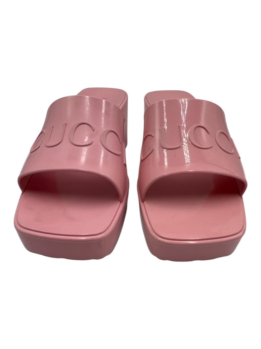 Gucci Shoe Size 40 Baby Pink Rubber Square Toe Logo Platform Block heel Sandals Baby Pink / 40