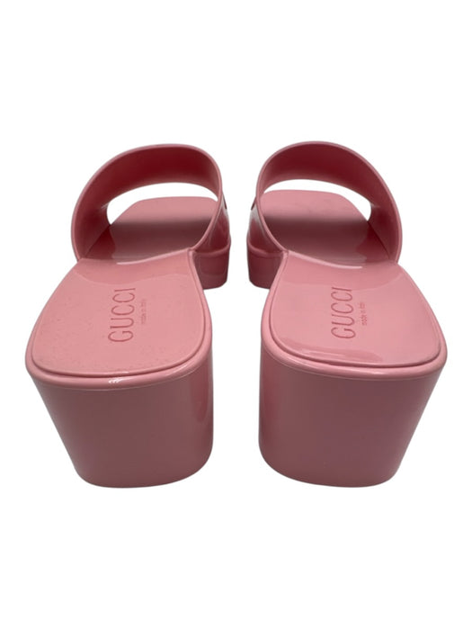 Gucci Shoe Size 40 Baby Pink Rubber Square Toe Logo Platform Block heel Sandals Baby Pink / 40
