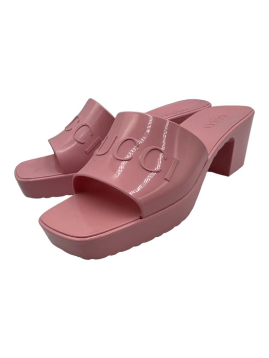 Gucci Shoe Size 40 Baby Pink Rubber Square Toe Logo Platform Block heel Sandals Baby Pink / 40