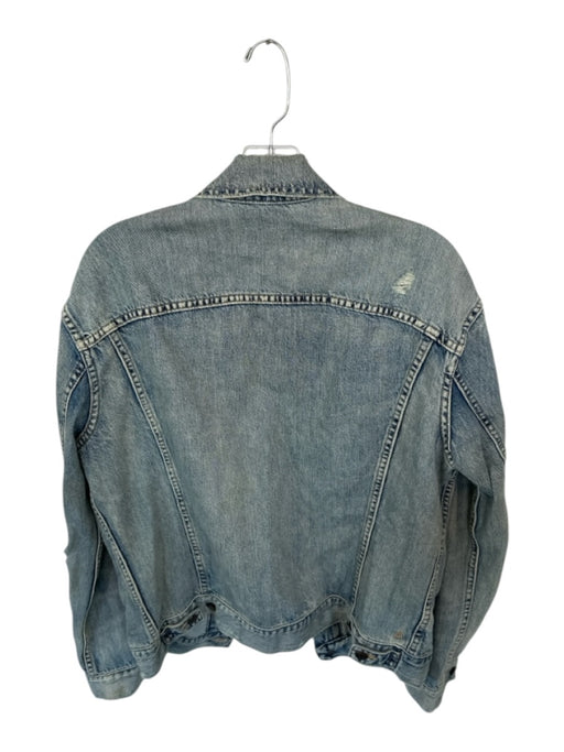ABLE Size L Med Light Wash Cotton Long Sleeve Distressed Denim Jacket Med Light Wash / L