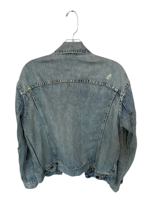 ABLE Size L Med Light Wash Cotton Long Sleeve Distressed Denim Jacket Med Light Wash / L