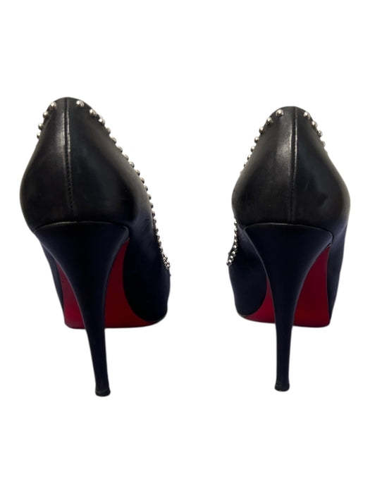 Louboutin Shoe Size 38.5 Black Leather Peep Toe Stiletto Nail heads Shoes Black / 38.5