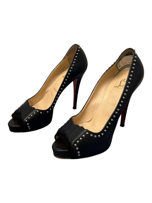 Louboutin Shoe Size 38.5 Black Leather Peep Toe Stiletto Nail heads Shoes Black / 38.5