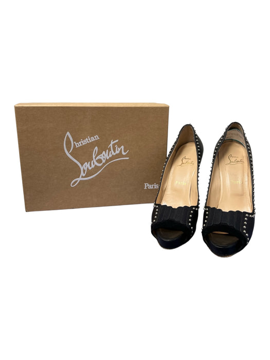 Louboutin Shoe Size 38.5 Black Leather Peep Toe Stiletto Nail heads Shoes Black / 38.5