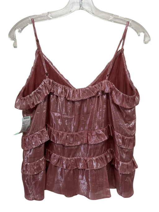 Rebecca Taylor Size S Rose Gold Pink Silk Shimmer Sleeveless Ruffle Top Rose Gold Pink / S