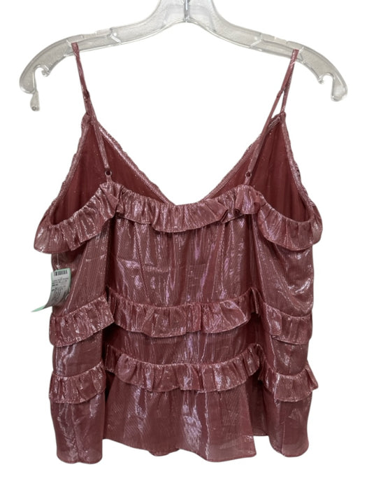 Rebecca Taylor Size S Rose Gold Pink Silk Shimmer Sleeveless Ruffle Top Rose Gold Pink / S