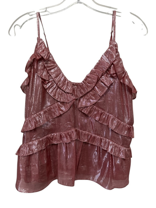 Rebecca Taylor Size S Rose Gold Pink Silk Shimmer Sleeveless Ruffle Top Rose Gold Pink / S