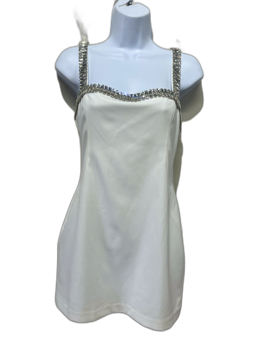 NBD Size S White Polyester Sleeveless Back Zip Embellished Mini Dress White / S