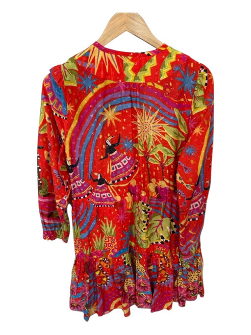 Farm Rio Size S Red & Yellow Cotton Tropical Bead Detail Mini Dress Red & Yellow / S