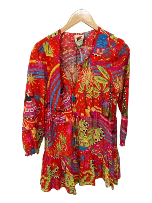 Farm Rio Size S Red & Yellow Cotton Tropical Bead Detail Mini Dress Red & Yellow / S