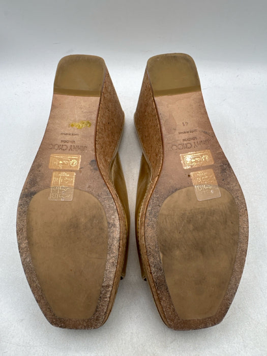 Jimmy Choo Shoe Size 41 Gold Leather Metallic Mule Cork Heel Platform Wedges