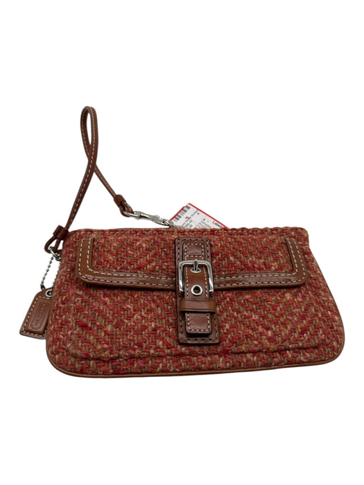 Coach Red & Brown Wool & leather Buckle Fabric Block Wristlet Red & Brown / XS