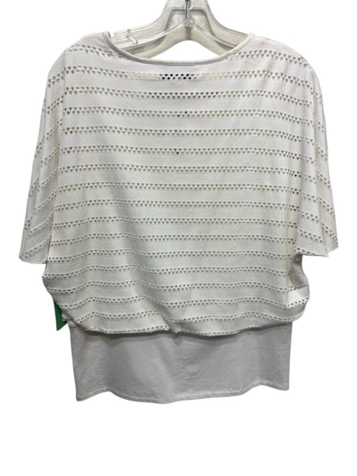Elliott Lauren Size S White Rayon Blend Perforated Flutter Cap Sleeve Top White / S