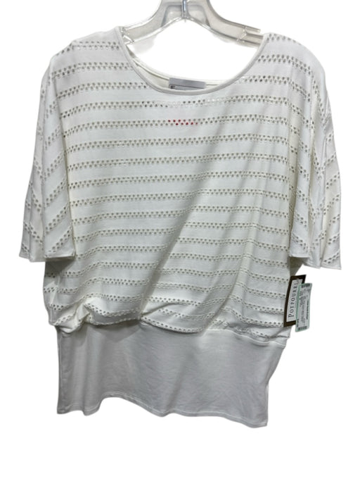 Elliott Lauren Size S White Rayon Blend Perforated Flutter Cap Sleeve Top White / S