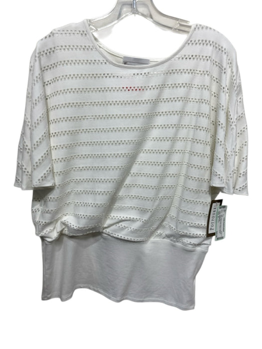 Elliott Lauren Size S White Rayon Blend Perforated Flutter Cap Sleeve Top White / S