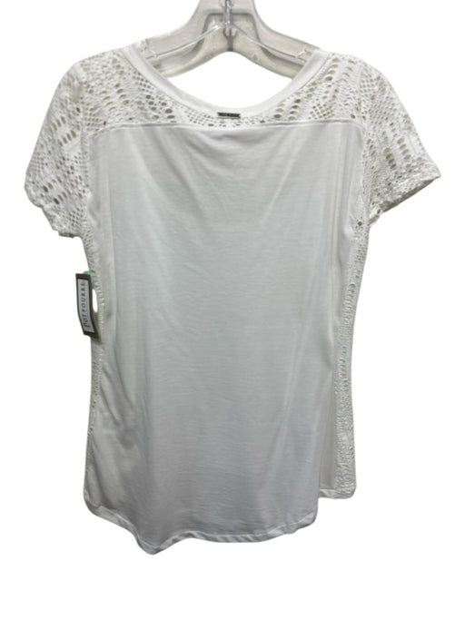 AMS Pure Size 6 White Cotton Blend Perforated Cap Sleeve T Shirt Top White / 6