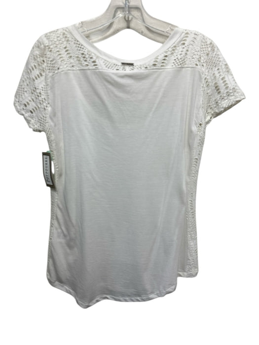 AMS Pure Size 6 White Cotton Blend Perforated Cap Sleeve T Shirt Top White / 6