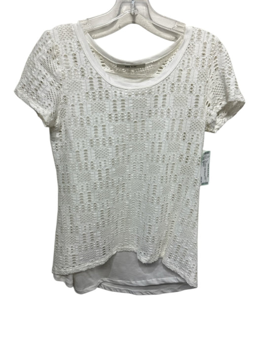 AMS Pure Size 6 White Cotton Blend Perforated Cap Sleeve T Shirt Top White / 6