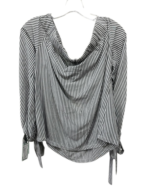 7 For All Mankind Size S White & Gray Rayon Striped Off Shoulder Tie Wrist Top White & Gray / S