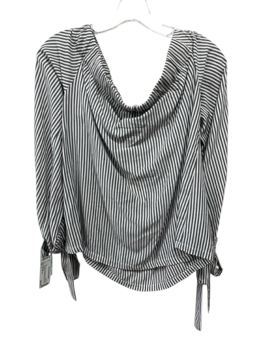 7 For All Mankind Size S White & Gray Rayon Striped Off Shoulder Tie Wrist Top White & Gray / S
