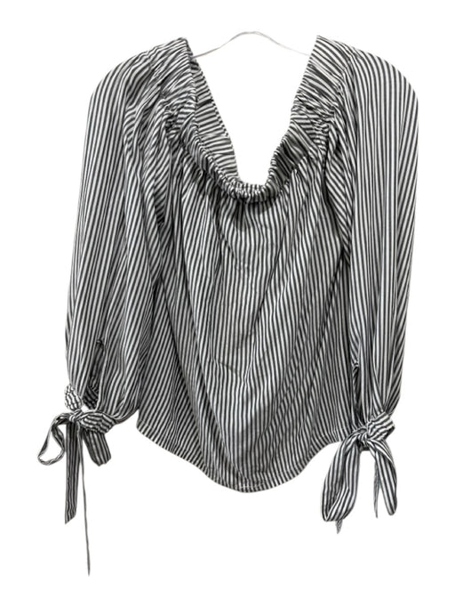 7 For All Mankind Size S White & Gray Rayon Striped Off Shoulder Tie Wrist Top White & Gray / S