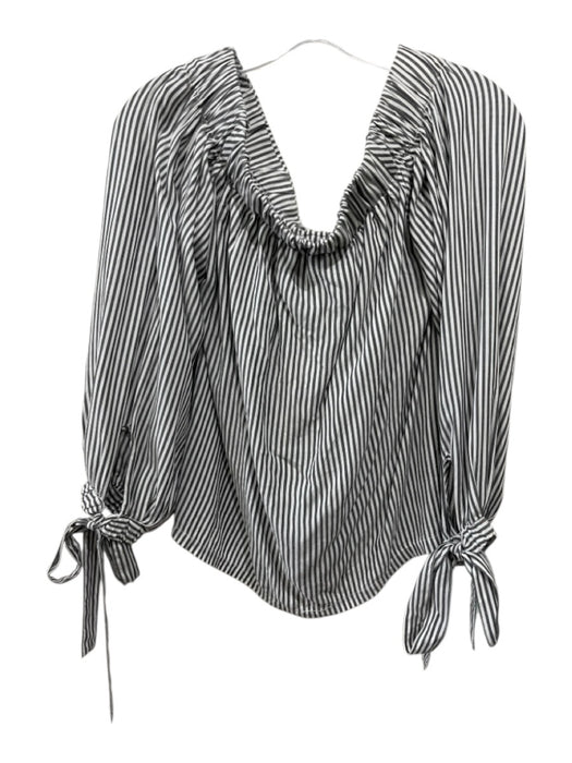 7 For All Mankind Size S White & Gray Rayon Striped Off Shoulder Tie Wrist Top White & Gray / S