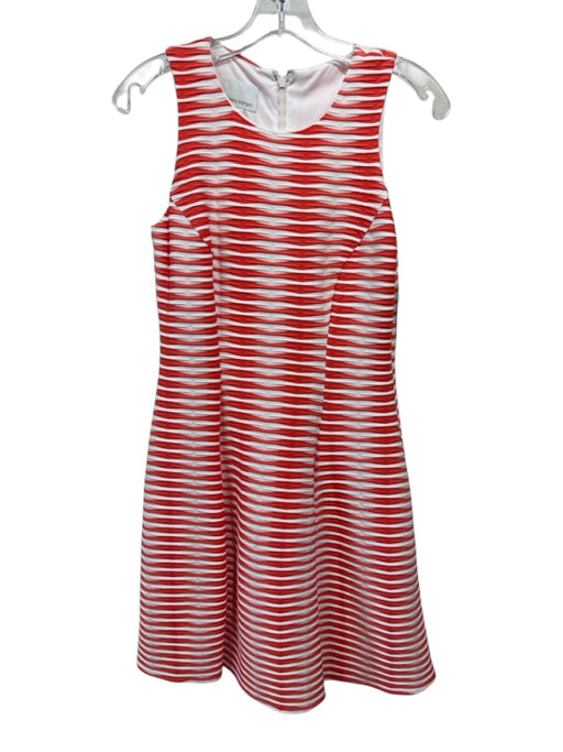 dm Donna Morgan Size 2 White & Orange Polyester Blend Sleeveless Striped Dress White & Orange / 2