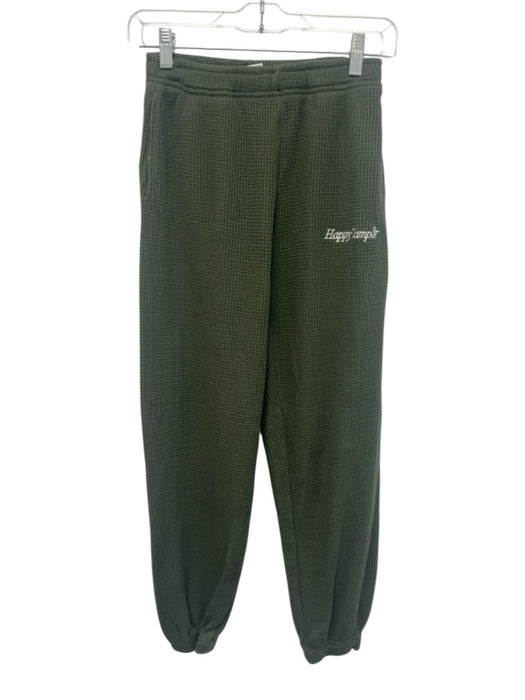 Happy Camp3r Size XS Green & White Cotton Blend Waffle Knit Zip Front Pant Set Green & White / XS