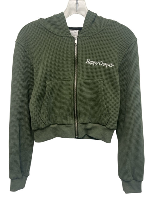 Happy Camp3r Size XS Green & White Cotton Blend Waffle Knit Zip Front Pant Set Green & White / XS