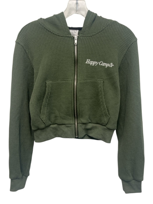 Happy Camp3r Size XS Green & White Cotton Blend Waffle Knit Zip Front Pant Set Green & White / XS