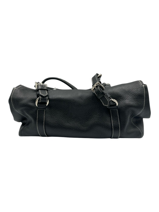 Giudit Black Leather Buckle Detail Silver Tone Hardware Flap Top Shoulder Bag Black