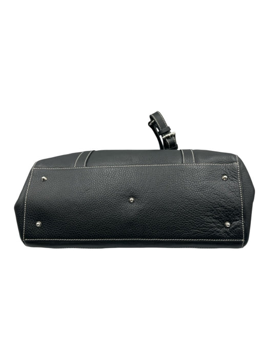 Giudit Black Leather Buckle Detail Silver Tone Hardware Flap Top Shoulder Bag Black